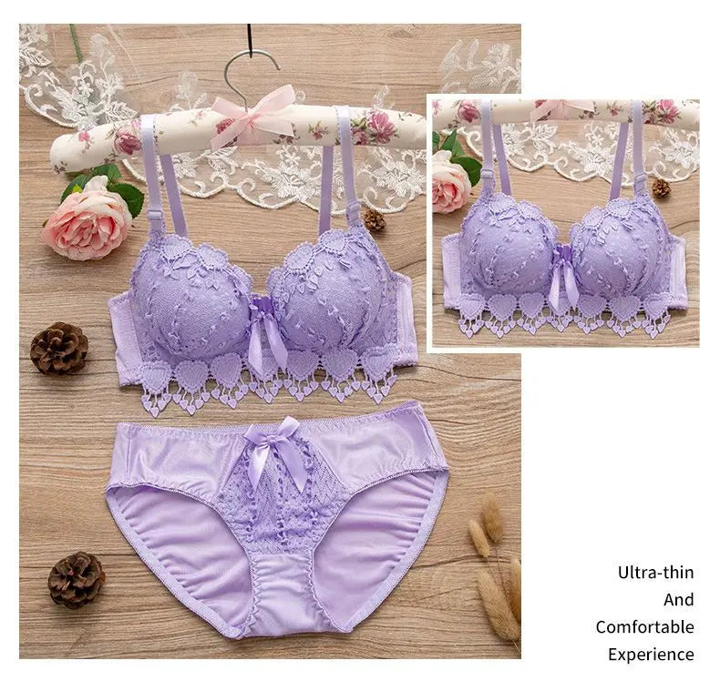 New Top Japanese Bra Set Women Lace Underwear Set Embroidery Bra Set A B Cup Brassiere Wireless Bra Push Up Sexy Lingerie set