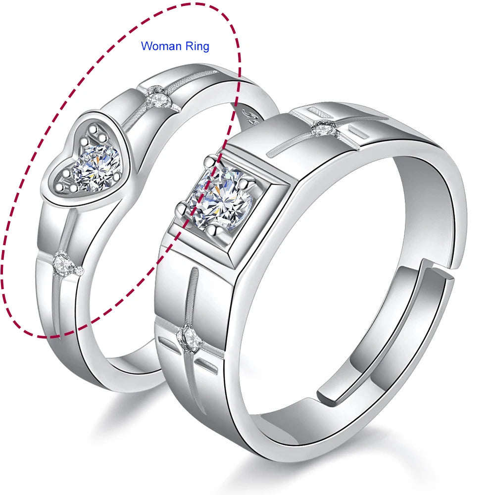 Real 925 Stelring Silver Woman's New Jewelry Heart Square Crystal Zircon Couple Ring For Men XY0390