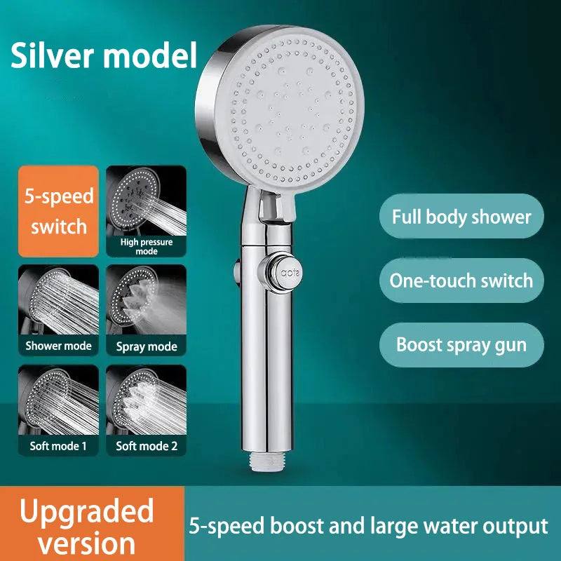 5-Mode High Pressure Showerhead, Water Saving, Handheld Spray