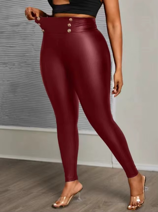 Plus size PU leather pants