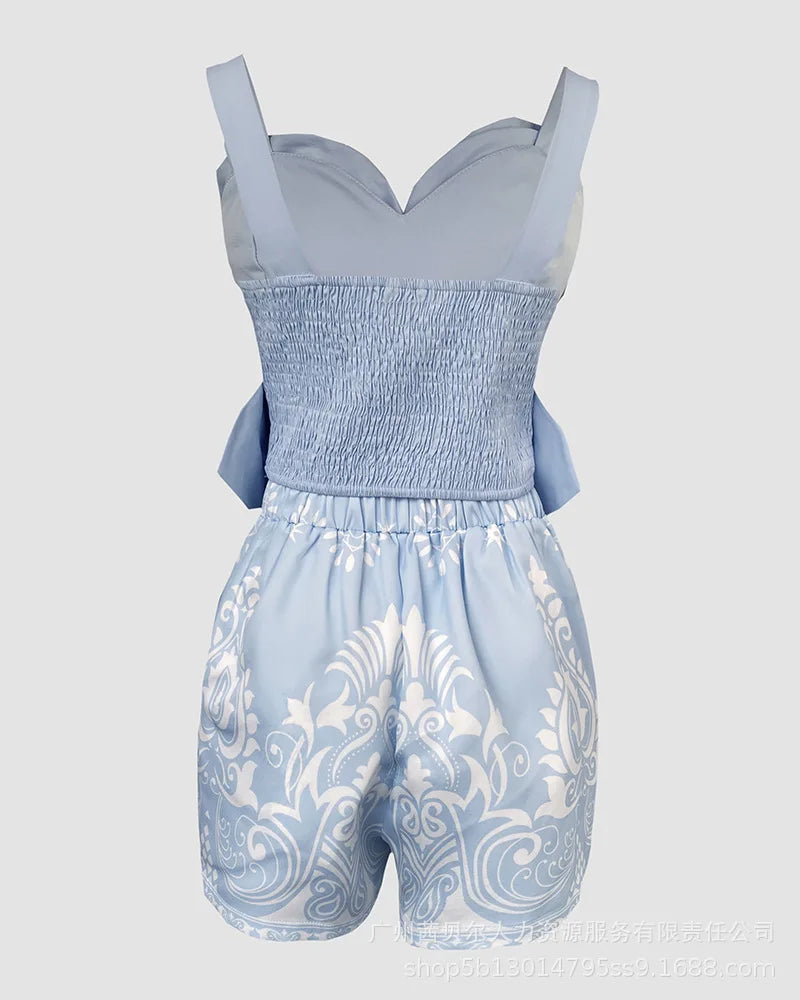 Shorts Pant Set Women Two Piece Sets Matching Sets Sling Tops Short Pants High Waist Print Y2k Streetwear Elegant Work Beach