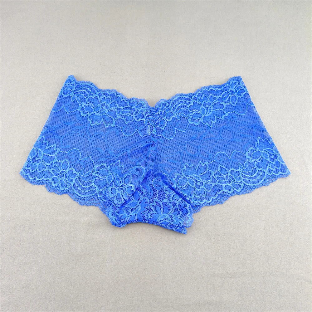 Boyshorts Women Underwear Lace Transparent Floral Boxers Solid Color Perspective Shorts Female Breathablle Soft Lingerie