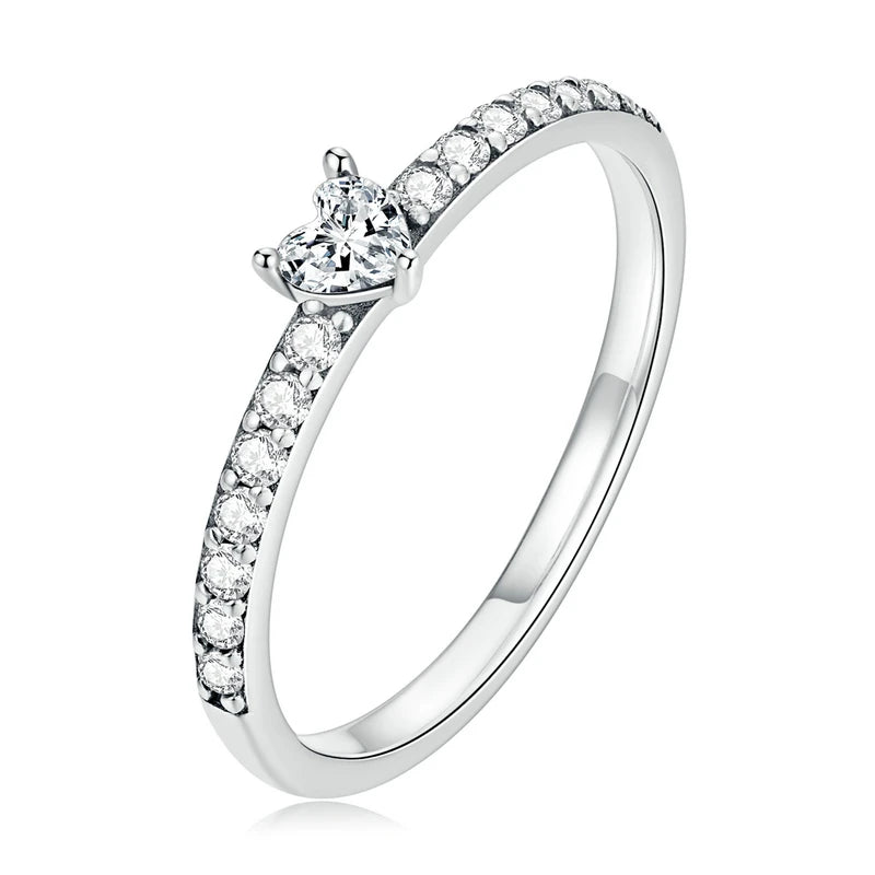 Real 925 Sterling Silver Simple Love Heart Clear Zircon