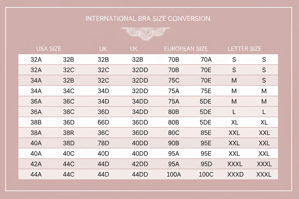 BRAS SIZE CHART IN USA UK EUROP S-XXXL