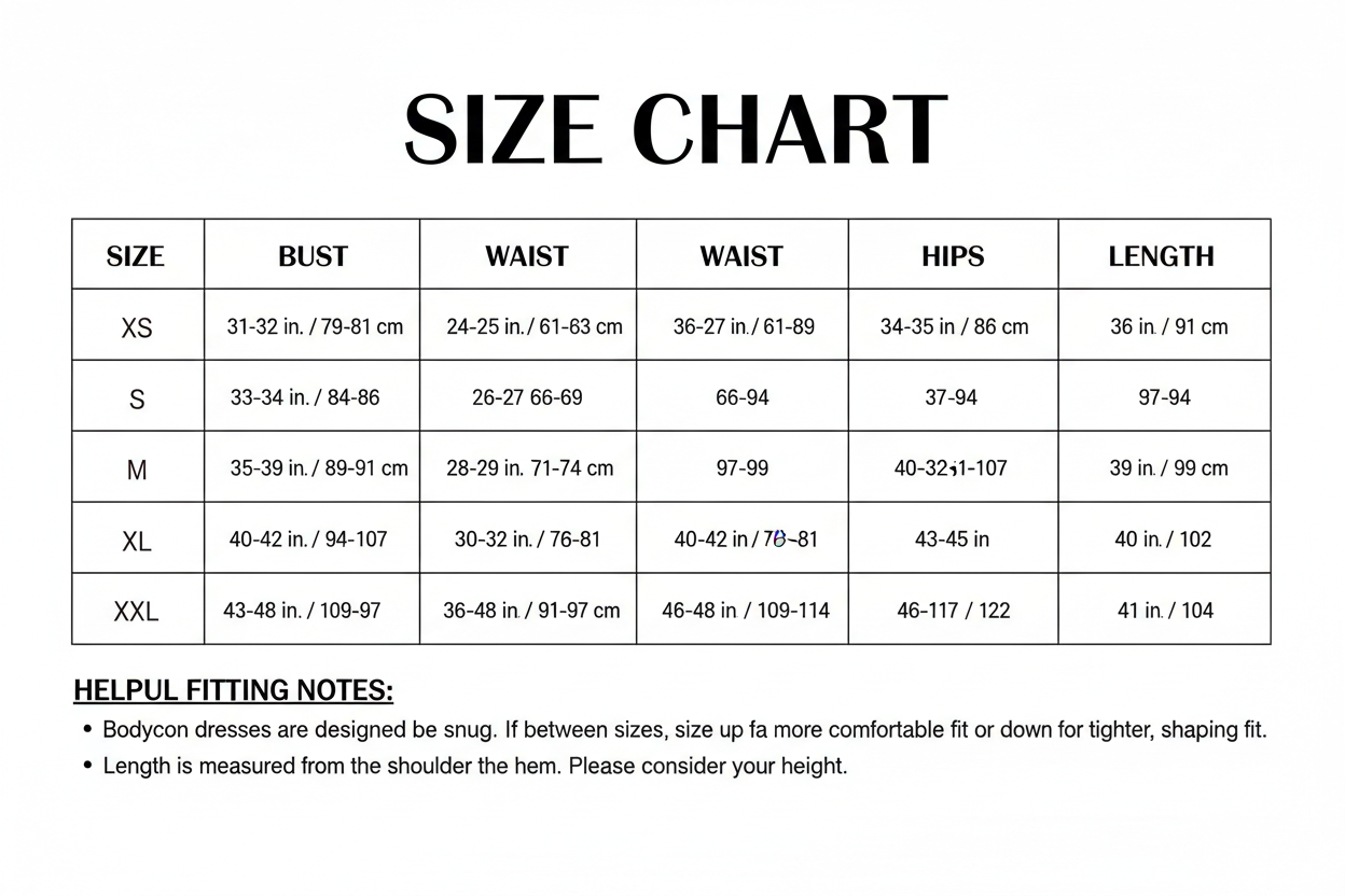 CHART SIZE FOR Printed Party Dress Sleeveless Bodycon Evening