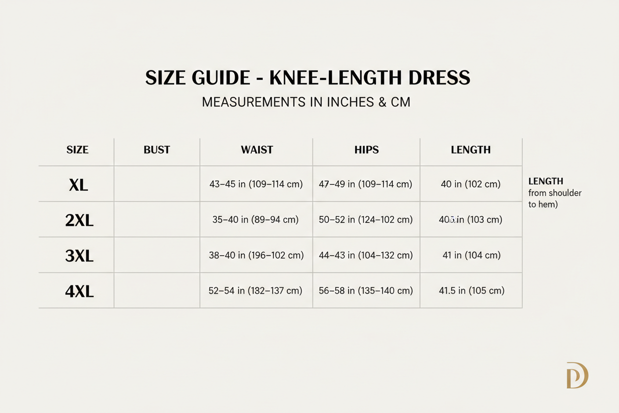Knee dress SIZE Char t1 XL TO 4XL