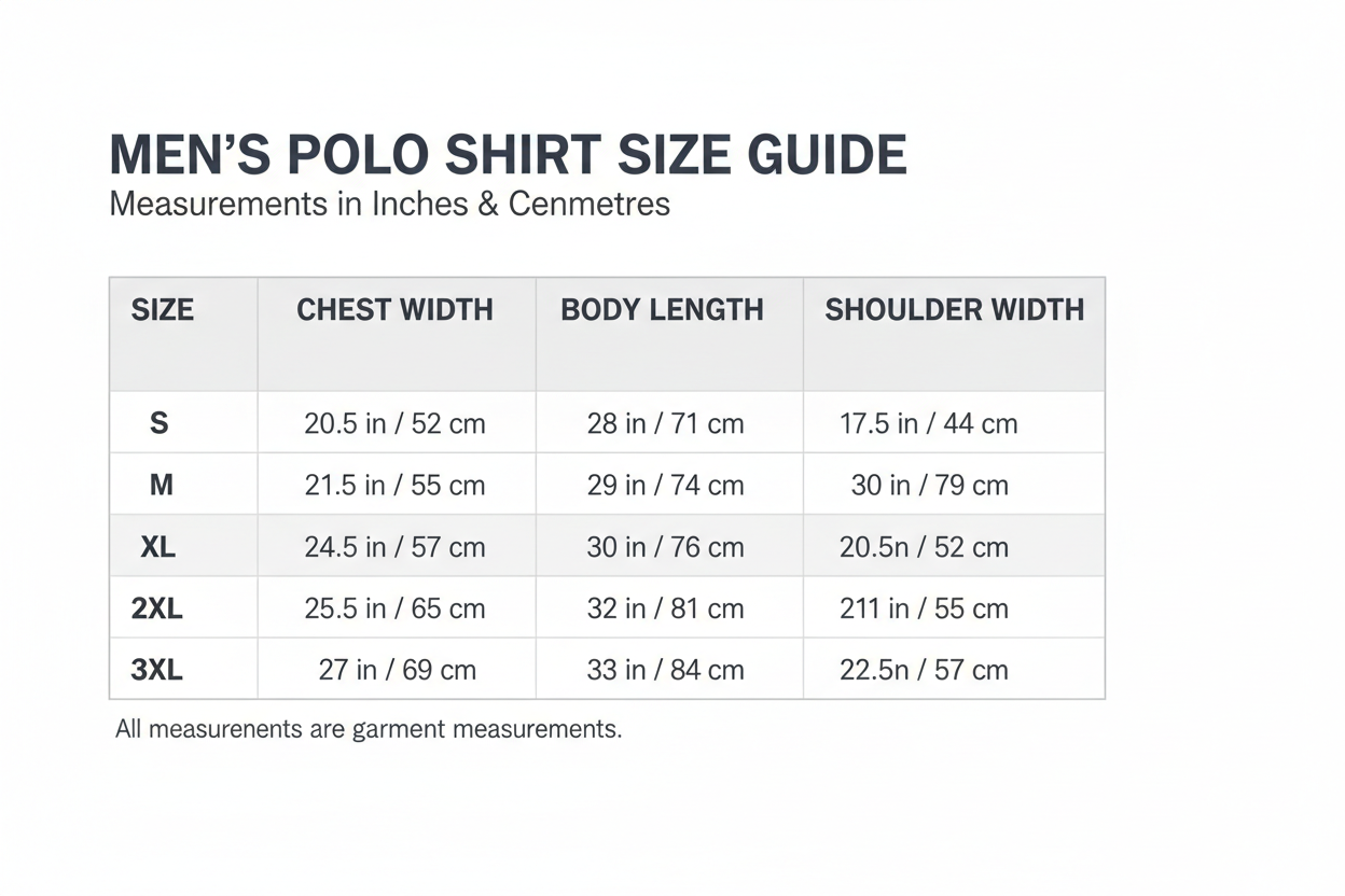 men polo shirt size chart s-3xl