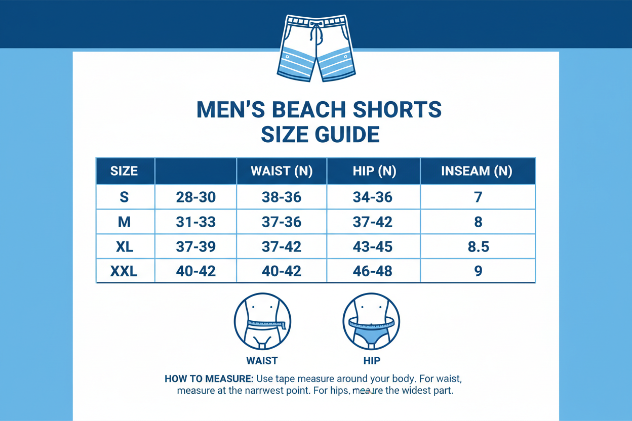 Men's short beach size chart