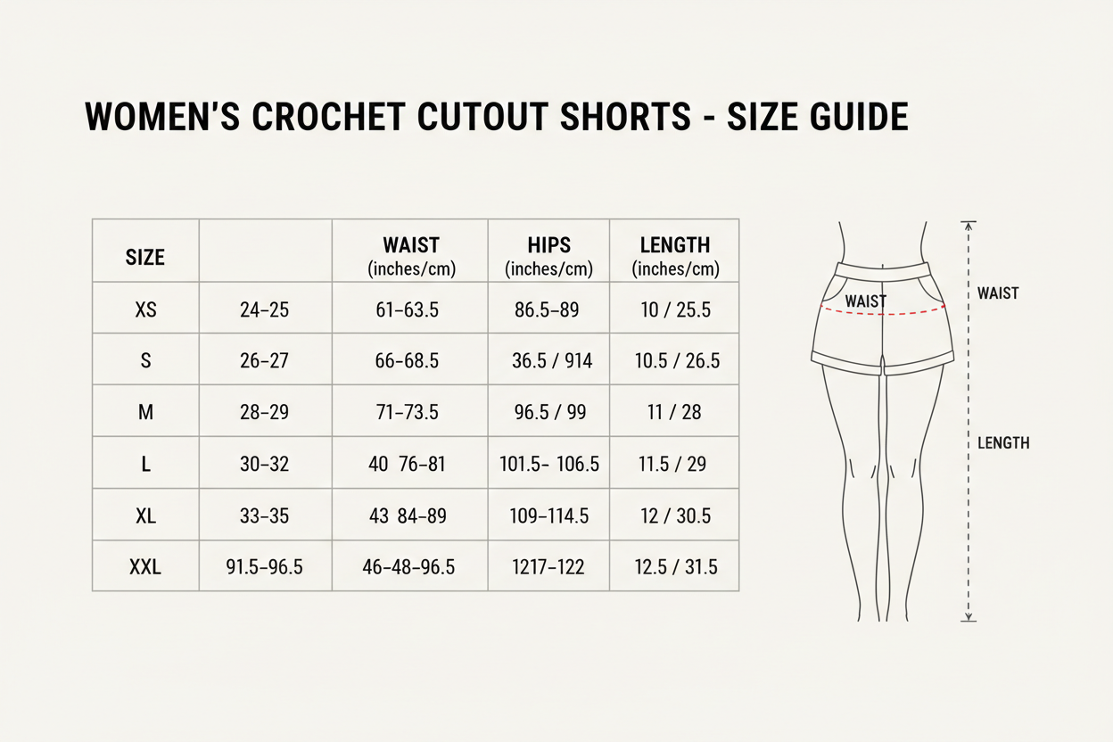Women's crochet cutout short Size chart