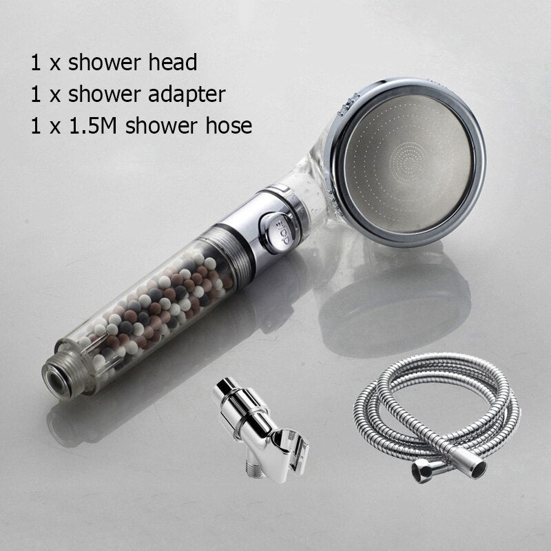 New Tourmaline balls Filter Shower Head Water saving 3 Modes adjustable SPA shower head on/off button high pressure shower eprolo