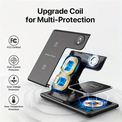 Black wireless charger with upgraded coil design for multi-protection against over-current, over-voltage, and over-temperature