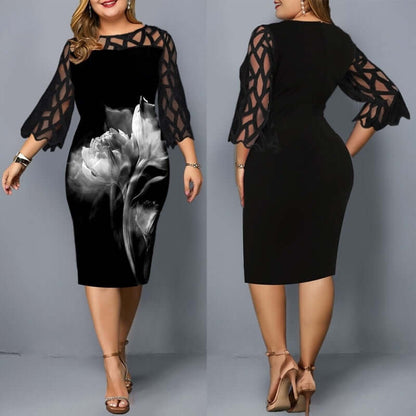 Damen Blumenmuster Übergröße Dicke Frauen Party Bodycon Großes Kleid
