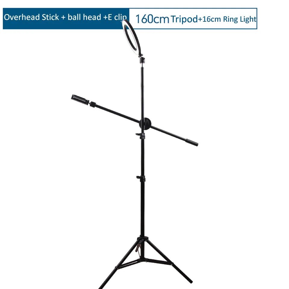 1.6m 63inch Mobile Phone Holder Mounting Tripod Stand for Overhead with Ring Light Led Rim Of Lamp For Selfie Live Video Stream - San Remo Shops