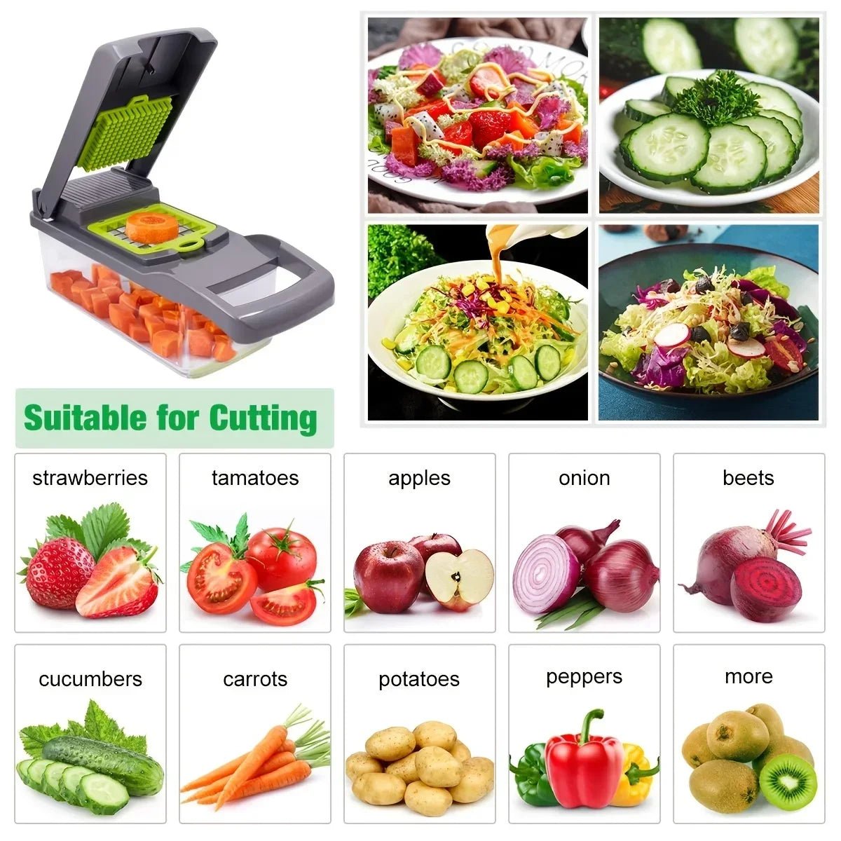 16pcs/Set Vegetable Chopper Multifunctional Fruit Slicer Manual Food Grater Cutter With Container Mincer Chopper Kitchen Stuff - San Remo Shops