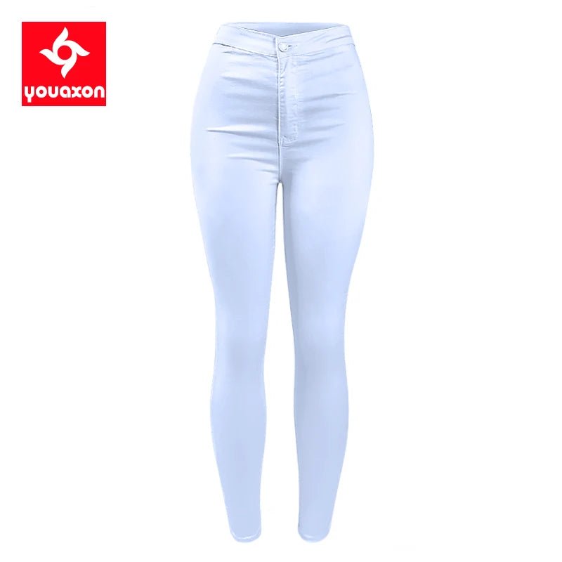 1888 Youaxon Summer Women`s High Waist White Basic Fashion Stretch Skinny Denim Pants Trousers Jeans For Women Free Shipping - San Remo Shops