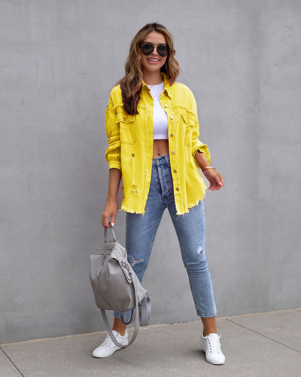 Fashion Ripped Shirt Jacket Female Autumn And Spring Casual Tops Womens Clothing San Remo