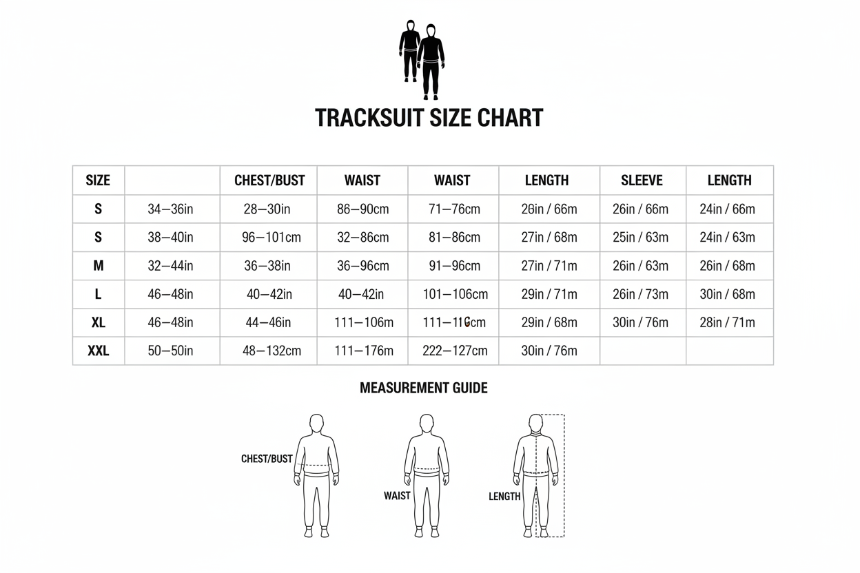 2 PCS SET TRACKINSUIT SIZE CHART