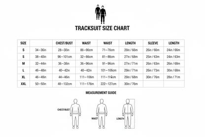 2 PCS SET TRACKINSUIT SIZE CHART