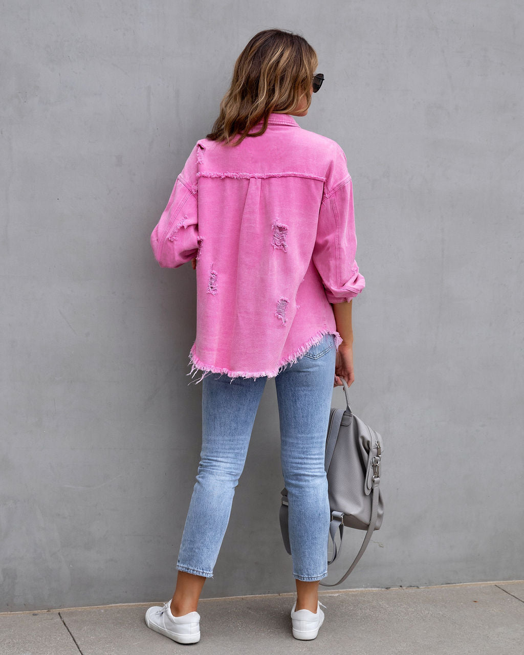 Fashion Ripped Shirt Jacket Female Autumn And Spring Casual Tops Womens Clothing San Remo