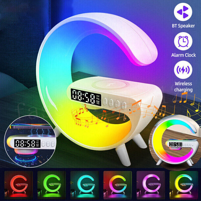 3in1 Smart G Lamp Bluetooth Speaker Wireless Charger RGB Alarm Clock Night Light