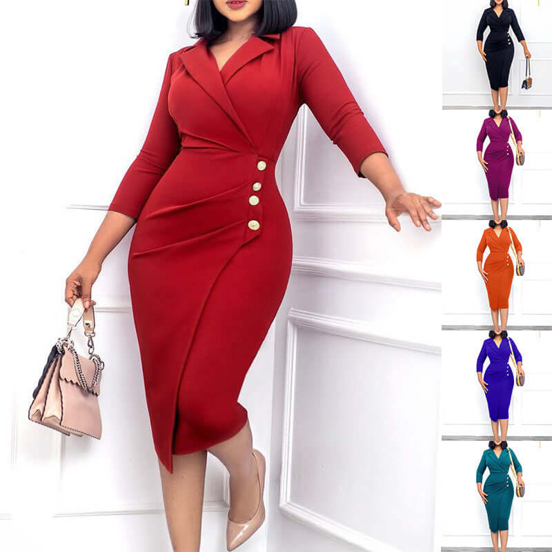 Women's Temperament Fashion Suit Collar Button Dress