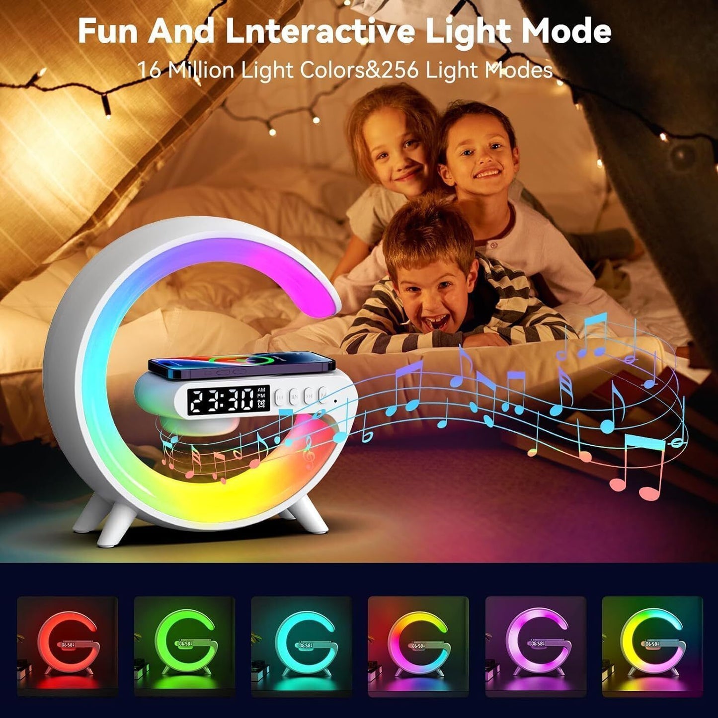 3in1 Smart G Lamp Bluetooth Speaker Wireless Charger RGB Alarm Clock Night Light