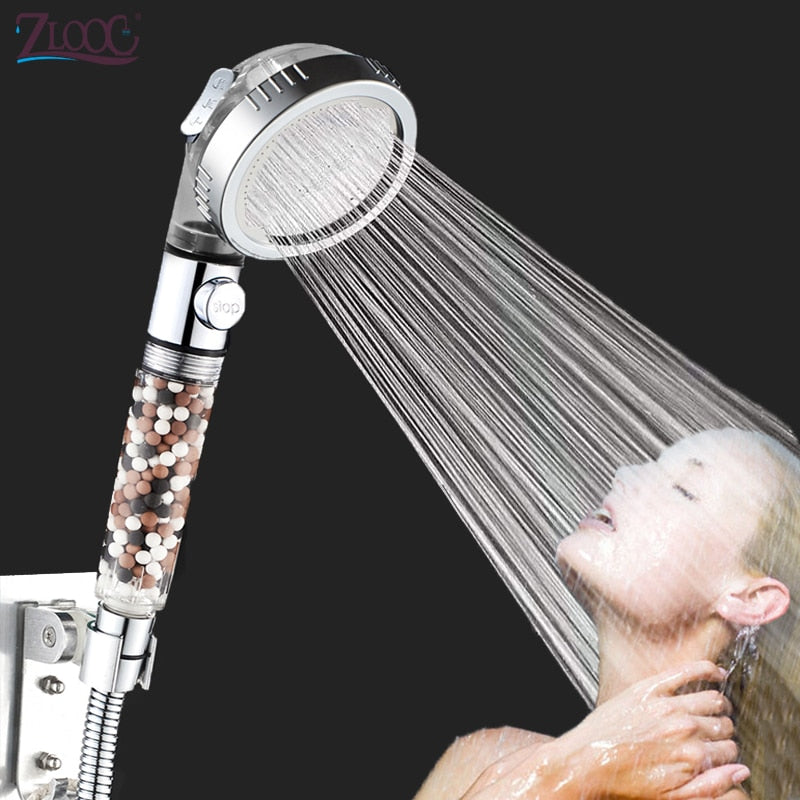 New Tourmaline balls Filter Shower Head Water saving 3 Modes adjustable SPA shower head on/off button high pressure shower eprolo