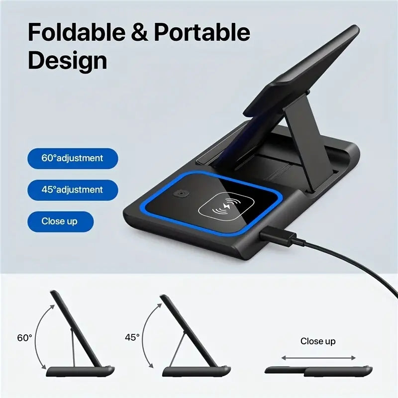 3 In 1 Wireless Charger Stand Pad For IPhone 14 13 12 11 X iWatch 8 7 Airpods Foldable 15W Phone Fast Charging Dock Station eprolo