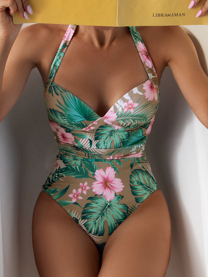 Printed Conservative One-piece Halter One-piece Hard Bag European And American Sexy