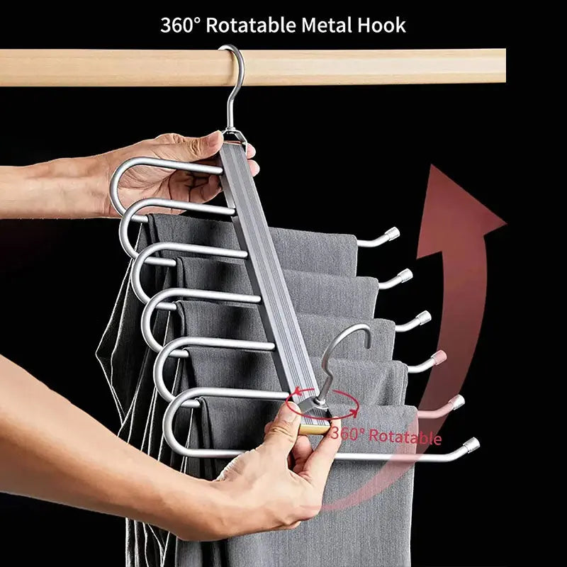 6 Layers Aluminum Pants Hangers,Space Saving Jean Scarf Organizer,Multi-Functional Closet Heavy Rack for Slacks Jeans Trousers eprolo