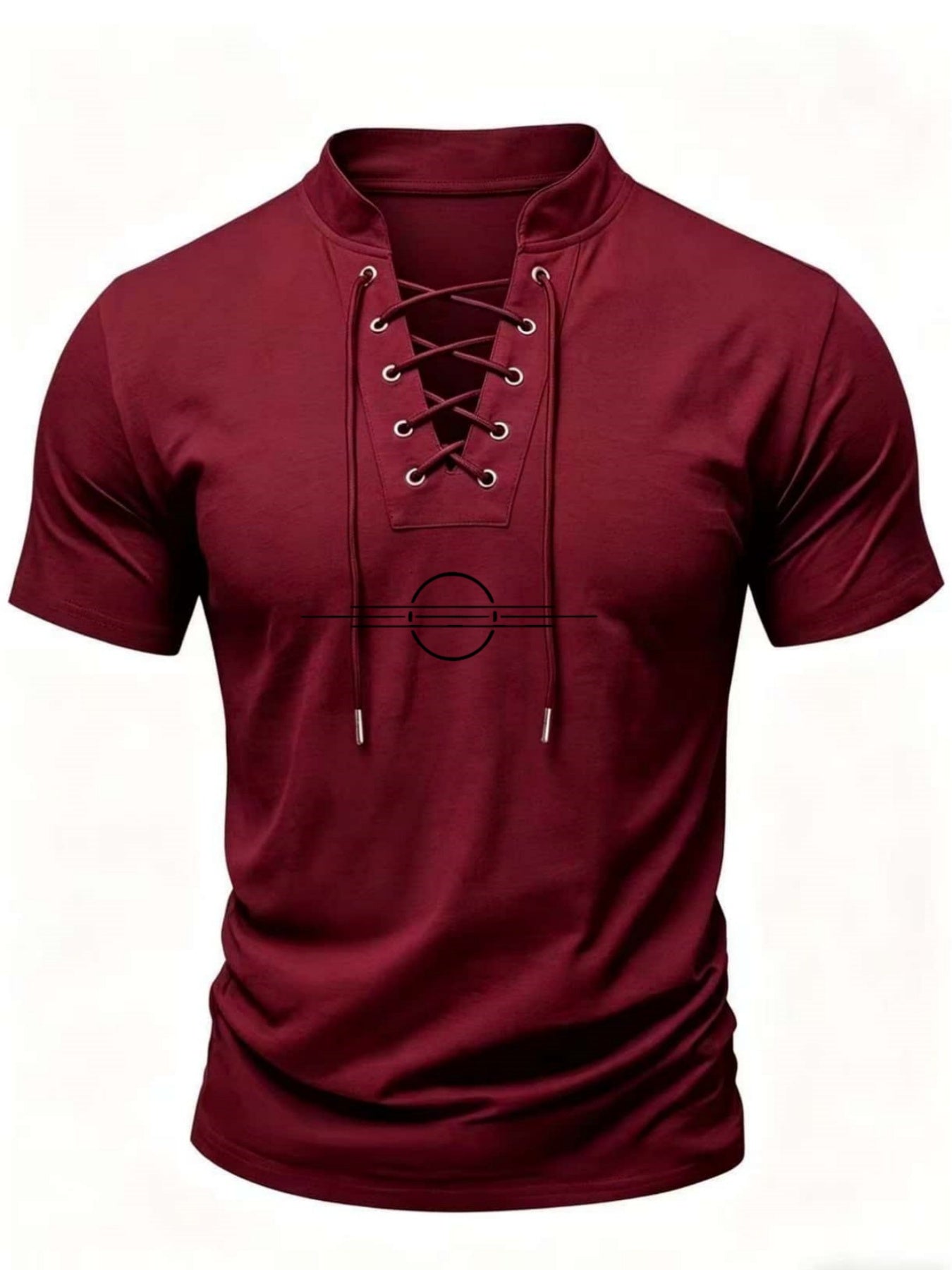 Men'S Casual Lacing V-Neck Short Sleeve