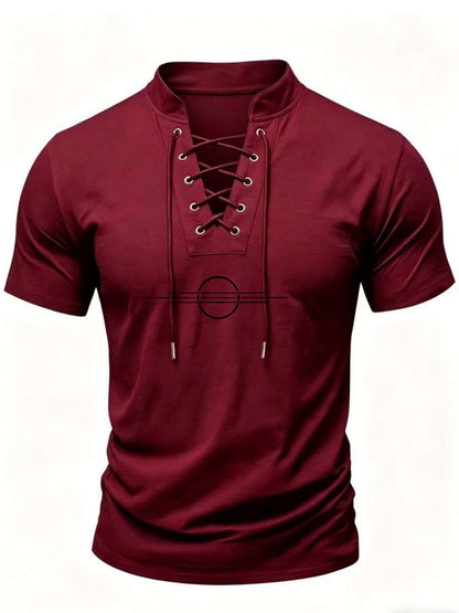 Men'S Casual Lacing V-Neck Short Sleeve
