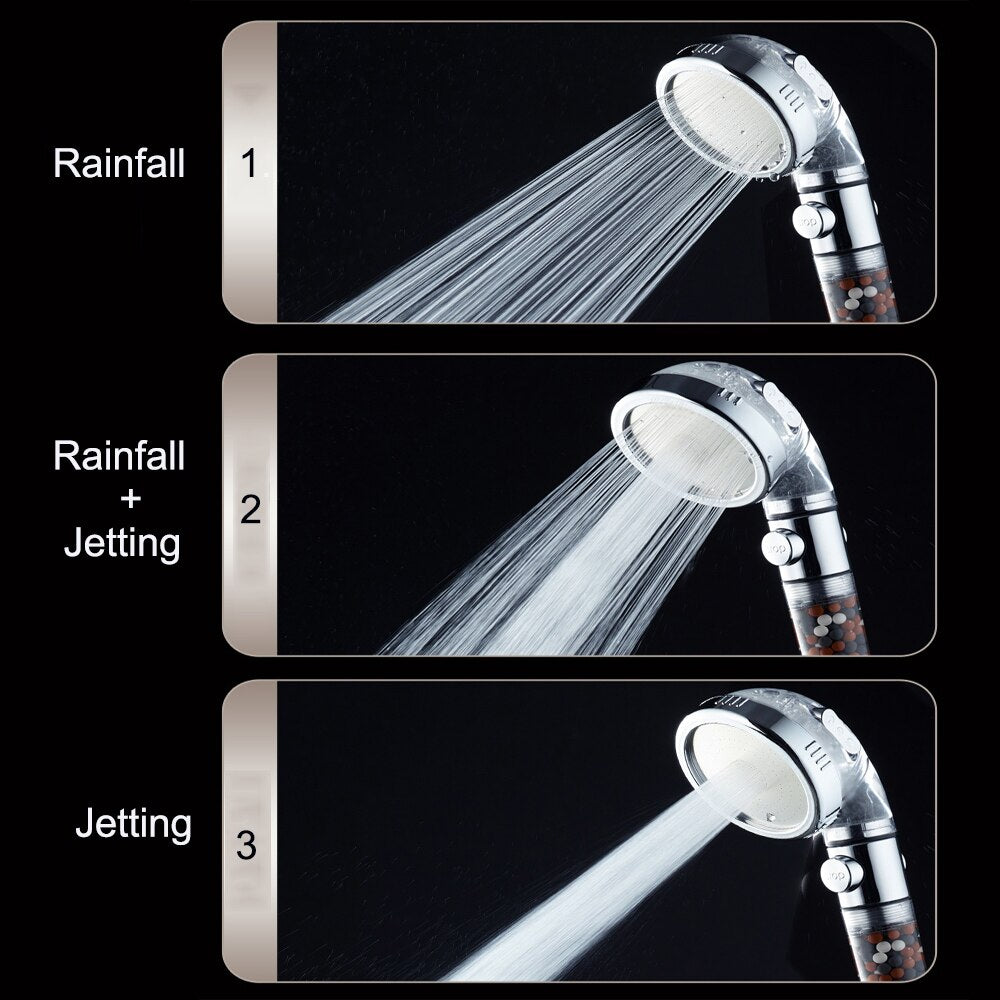 New Tourmaline balls Filter Shower Head Water saving 3 Modes adjustable SPA shower head on/off button high pressure shower eprolo