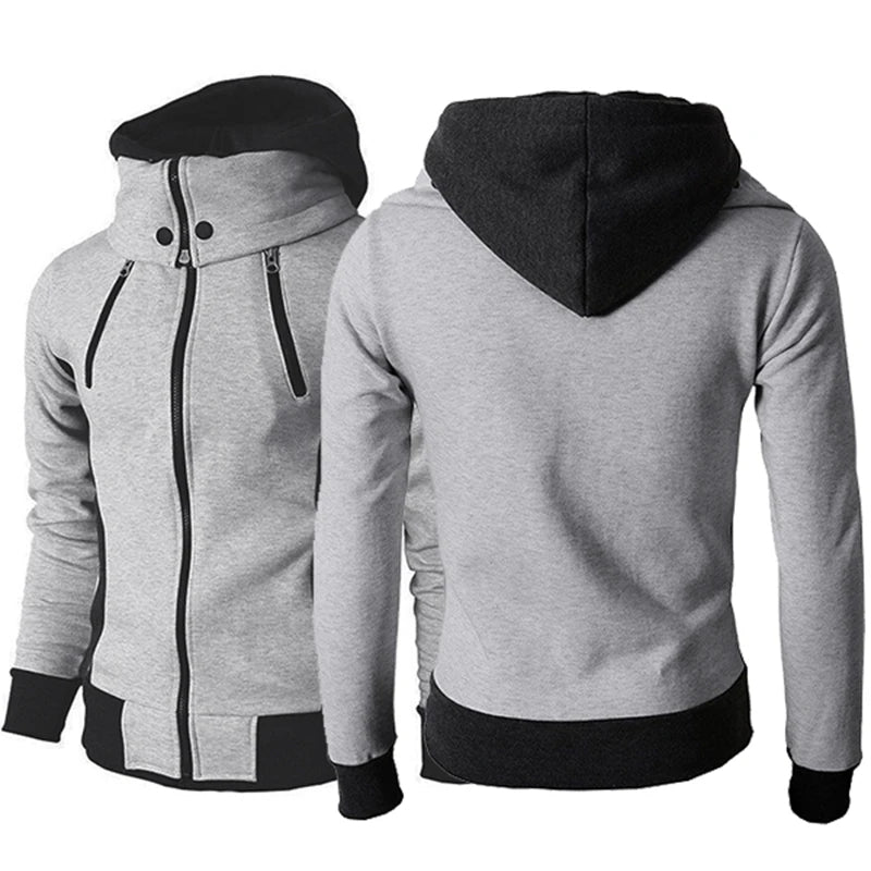 Men's Zip UP Hooded Jacket Fake Two Piece Sports Cardigan Casual Slim Sweatshirt Jacket San Remo