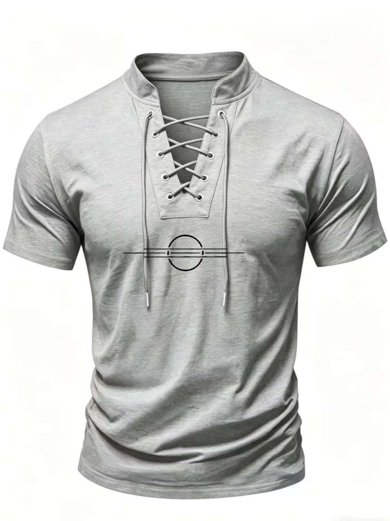Men'S Casual Lacing V-Neck Short Sleeve