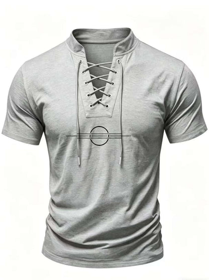 Men'S Casual Lacing V-Neck Short Sleeve