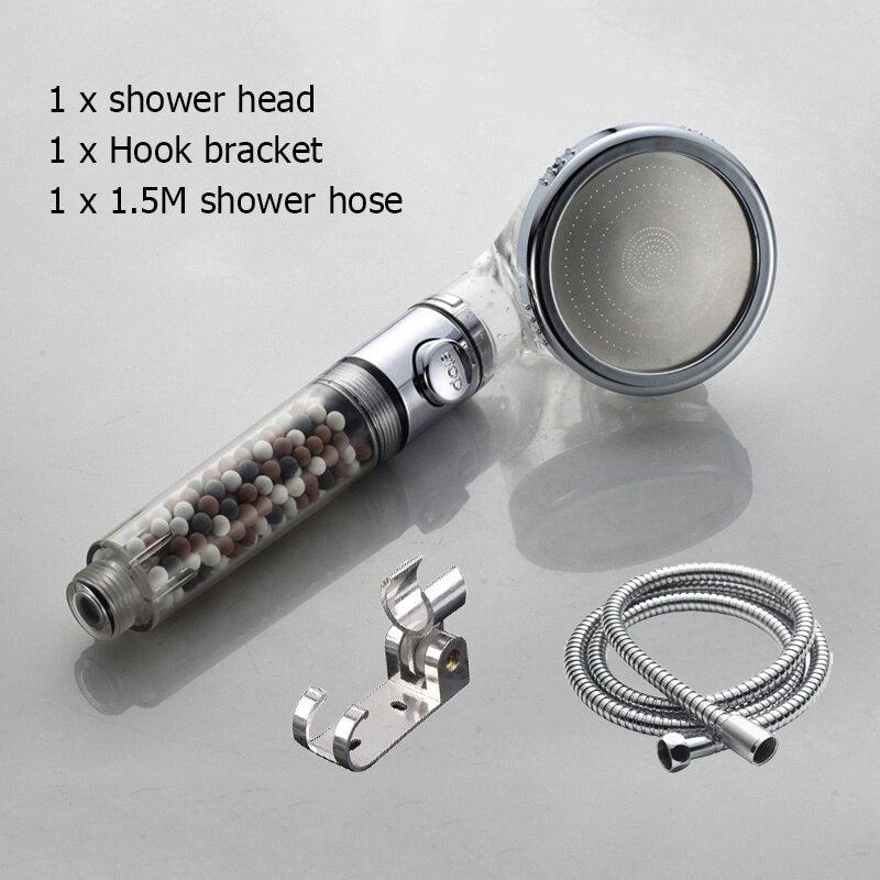 New Tourmaline balls Filter Shower Head Water saving 3 Modes adjustable SPA shower head on/off button high pressure shower eprolo