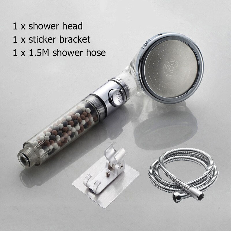 New Tourmaline balls Filter Shower Head Water saving 3 Modes adjustable SPA shower head on/off button high pressure shower eprolo