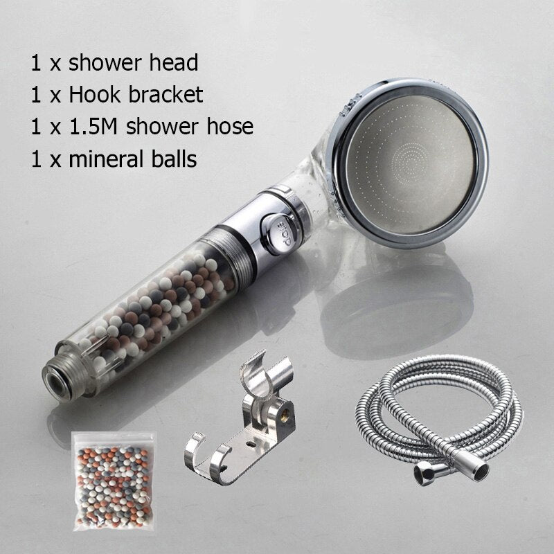 New Tourmaline balls Filter Shower Head Water saving 3 Modes adjustable SPA shower head on/off button high pressure shower eprolo