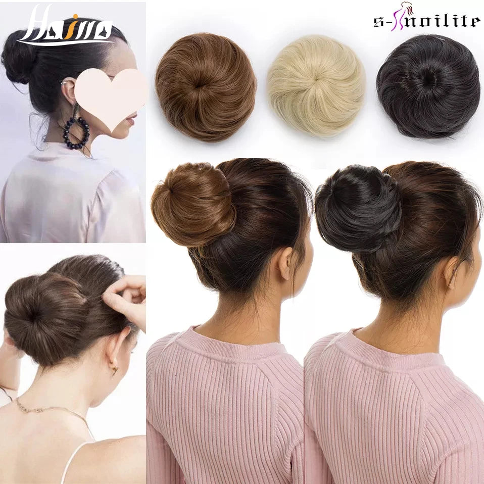 Synthetic Adjustable Hair Scrunchie Straight Chignons Hair Natural Fake Hair Bun Straight Drawstring Hair Ponytails Extensions San Remo