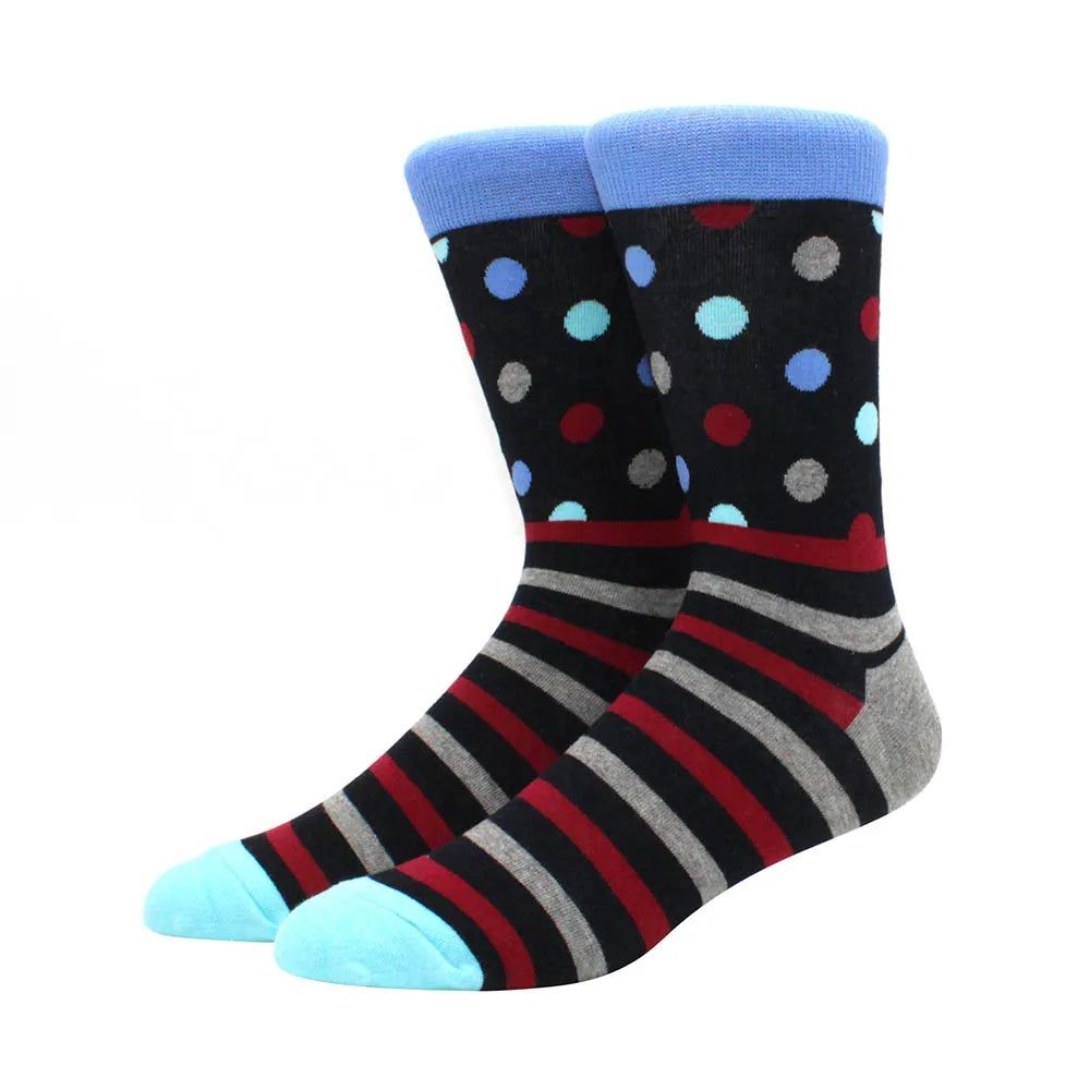 Men Socks  Colorful Cotton Geometric Lattice stripe Classic Happy Business Casual Socks Men