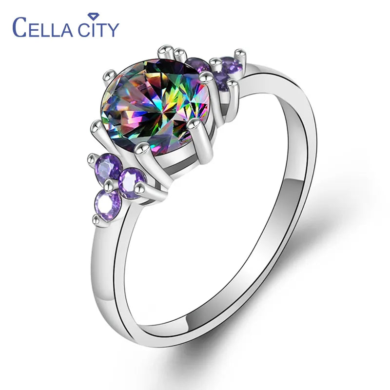 Cellacity Gemstone Ring for Women Charms Silver 925 Jewelry Colorful Zircon Topaz Trendy Female Accessory Delicate Dating Gift San Remo