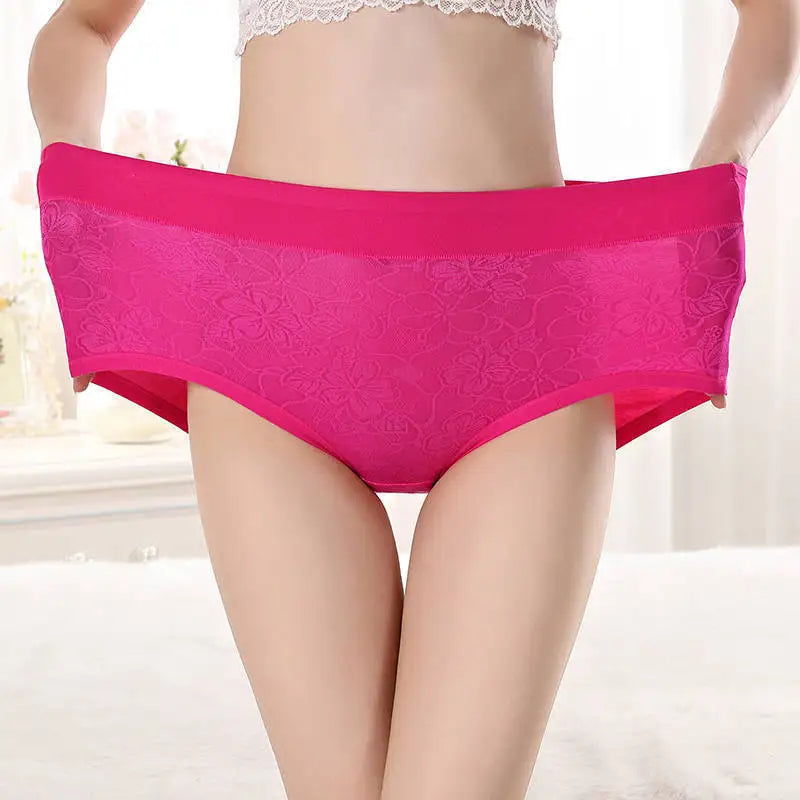 New Arrival Sexy Briefs Lady Soft Lace Printing Bamboo Fiber Plus Size 6XL Women's Underwear  Woman Mother Panties Desers