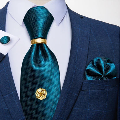 Striped  Necktie Handkerchief Cuffinks Ring Set