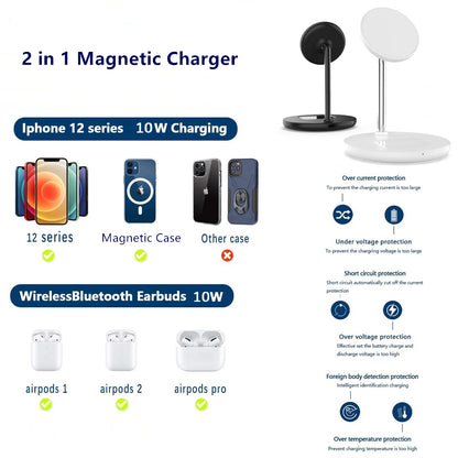 2 in 1 Magnetic Wireless Charger Stand For iPhone 13 12 Pro Max Mini Airpods Fast Charging Station Dock Mobile Phone Chargers San Remo