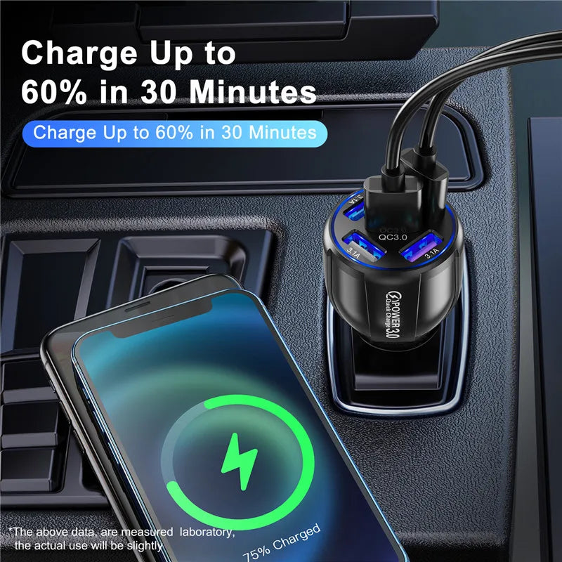 USLION 5 Port Fast Charging Car USB Charger For Xiaomi redmi note 10 pro Quick Charge 3.0 15A Charger Mobile Phone Charge in Car Desers