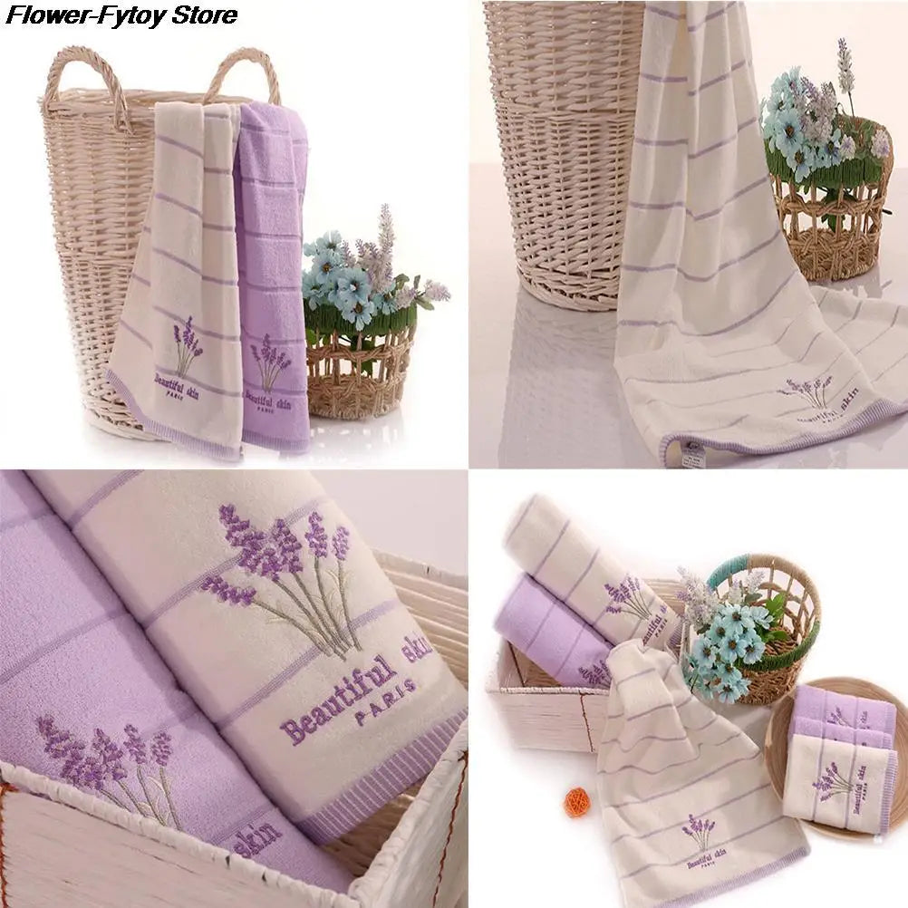 33*74cm Embroidery Towels Beautiful Skin Lavender Flowers Cotton Fabric Fragrant Smell Washcloths Towels San Remo Shops