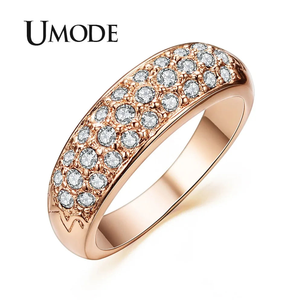 UMODE Classic Anillos Mujer Bague Aros Rose Gold Color Rhinestones Studded Finger Rings JR0084A Desers