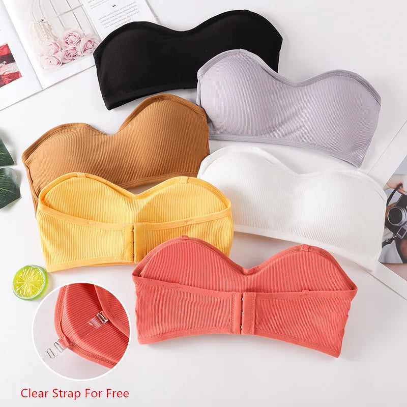 Women Sexy Tube Tops Strapless Bra Crop Top Back Closure Bandeau Top Soft Comfort Padded Underwear Female Wrap Top San Remo