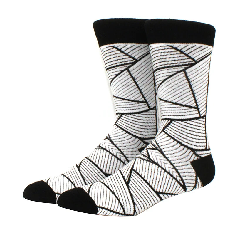 Men Socks  Colorful Cotton Geometric Lattice stripe Classic Happy Business Casual Socks Men